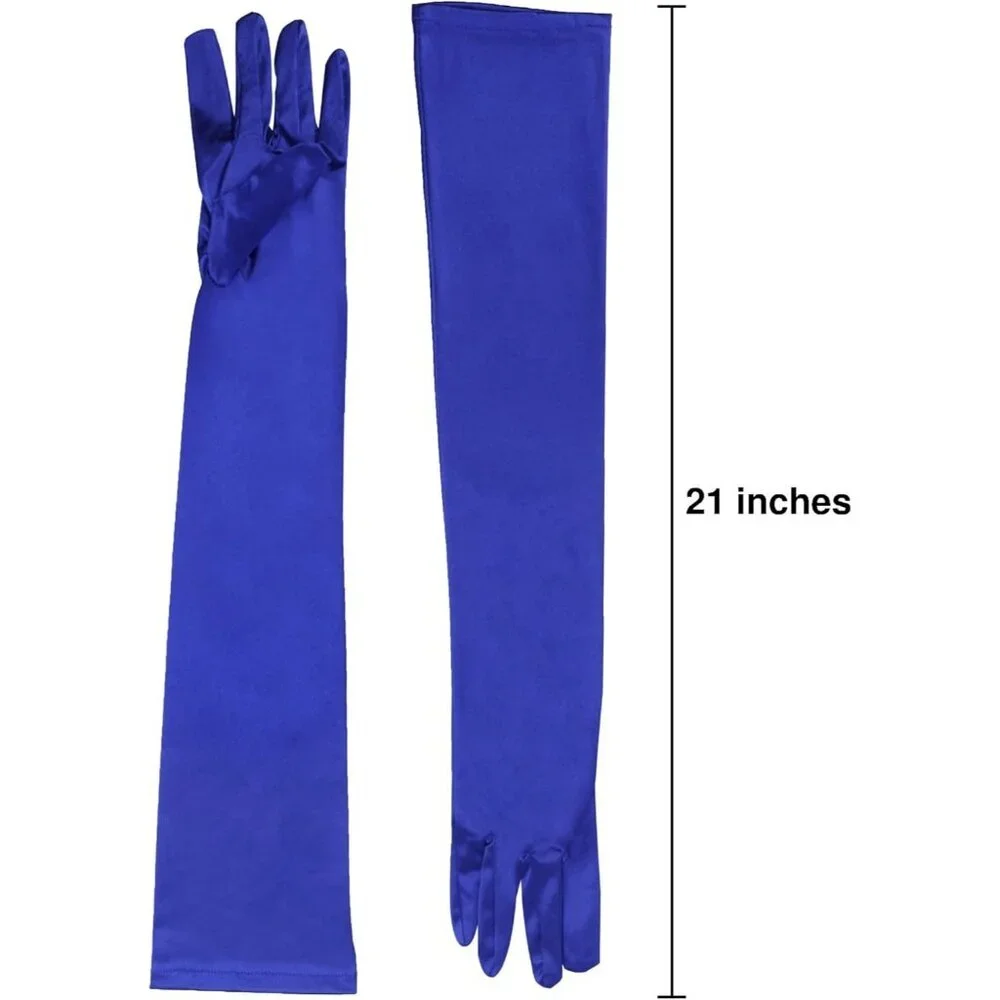 Women's Evening Royal Blue Satin Gloves Elbow Length Formal Party Prom Wear